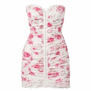 For Love Bell Floral Ruched Mini Dress Lace Cottagecore Romantic Strapless M